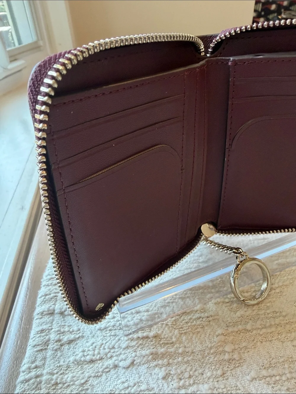 Kate Spade Burgundy Zip Around Wallet with Key Ring